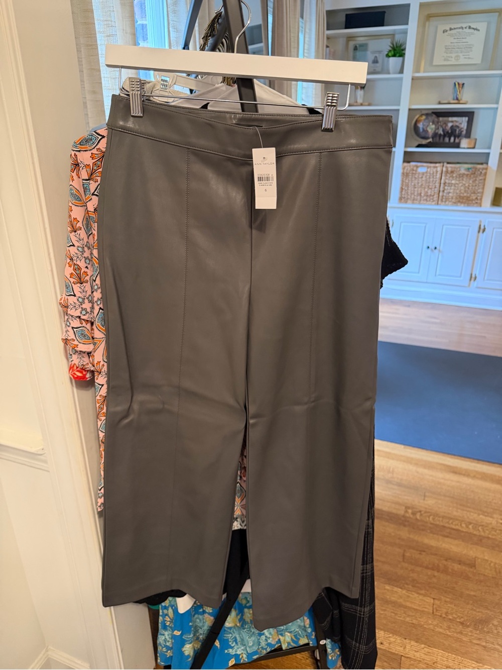 Ann Taylor Charcoal Wide-Leg Cropped Faux Leather Pants